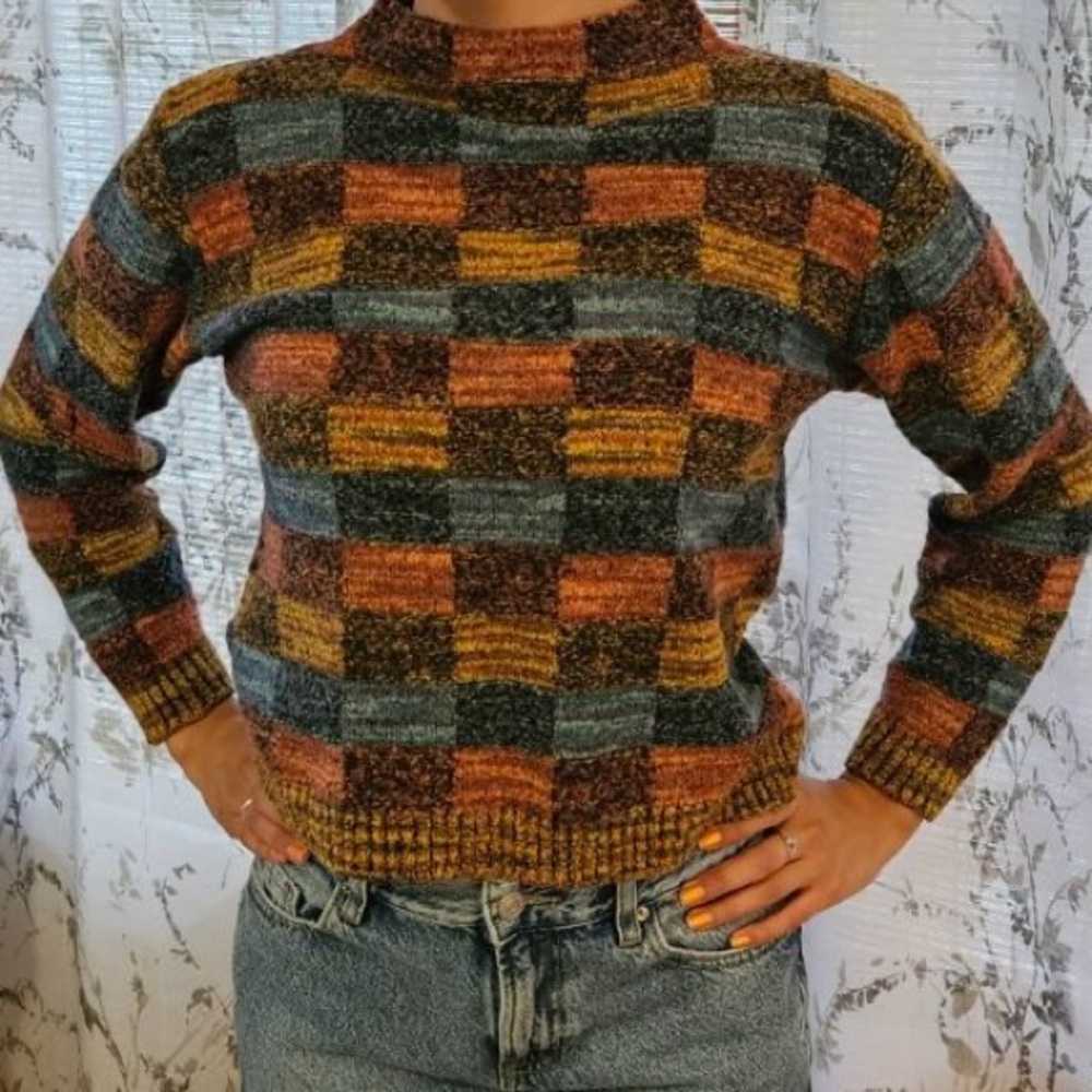Checkered mock neck sweater